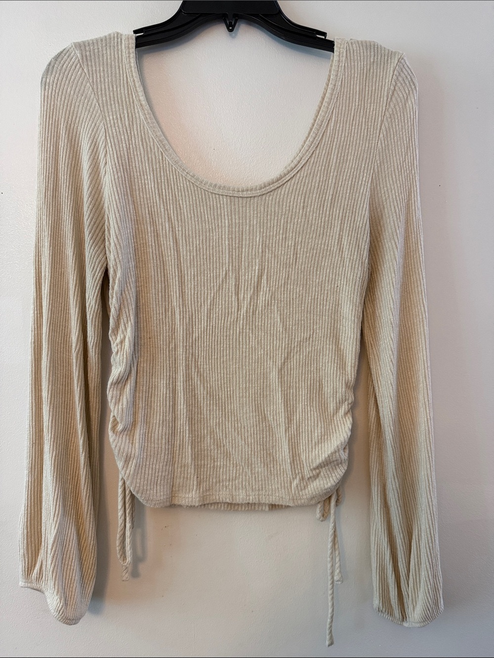 Altar'd State Beige Ribbed Scoop Neck Long Sleeve Top
